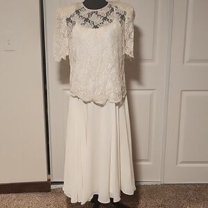 Two piece vintage wedding mother of the bride,  formal, fancy gown, dress white